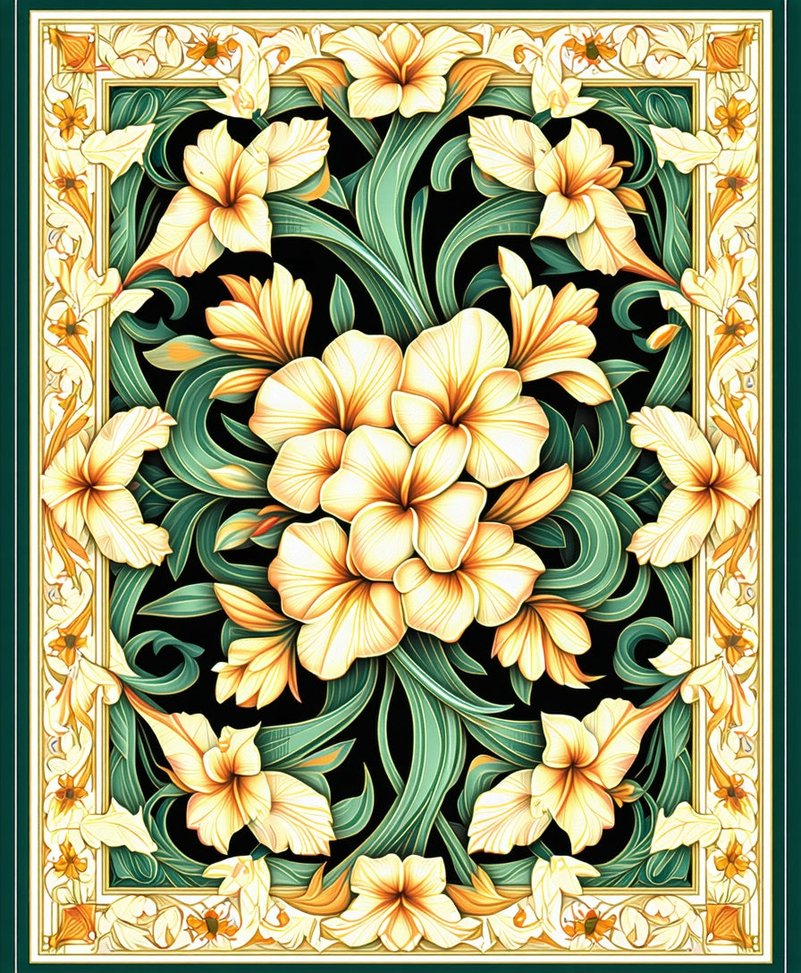 Radiant Yellow Floral Art Nouveau Rug