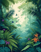 Lush Jungle Botanical Bird Design Rug