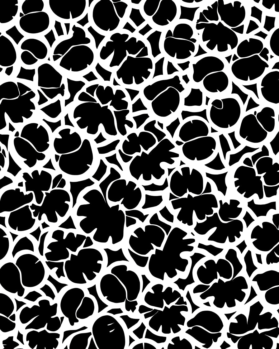 Monochrome Floral Silhouette Pattern Rug