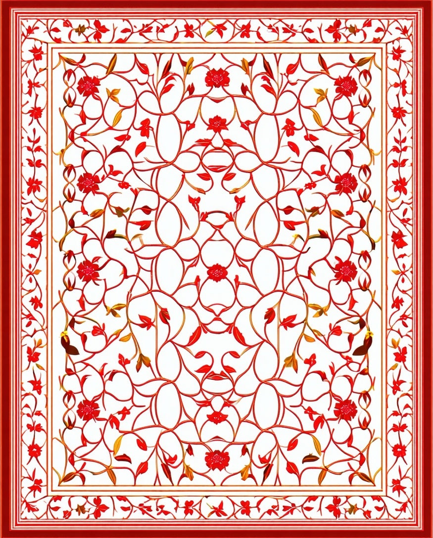 Crimson Floral Vine Symmetric Rug