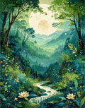 Enchanted Forest Moonlit Mountain Landscape Rug