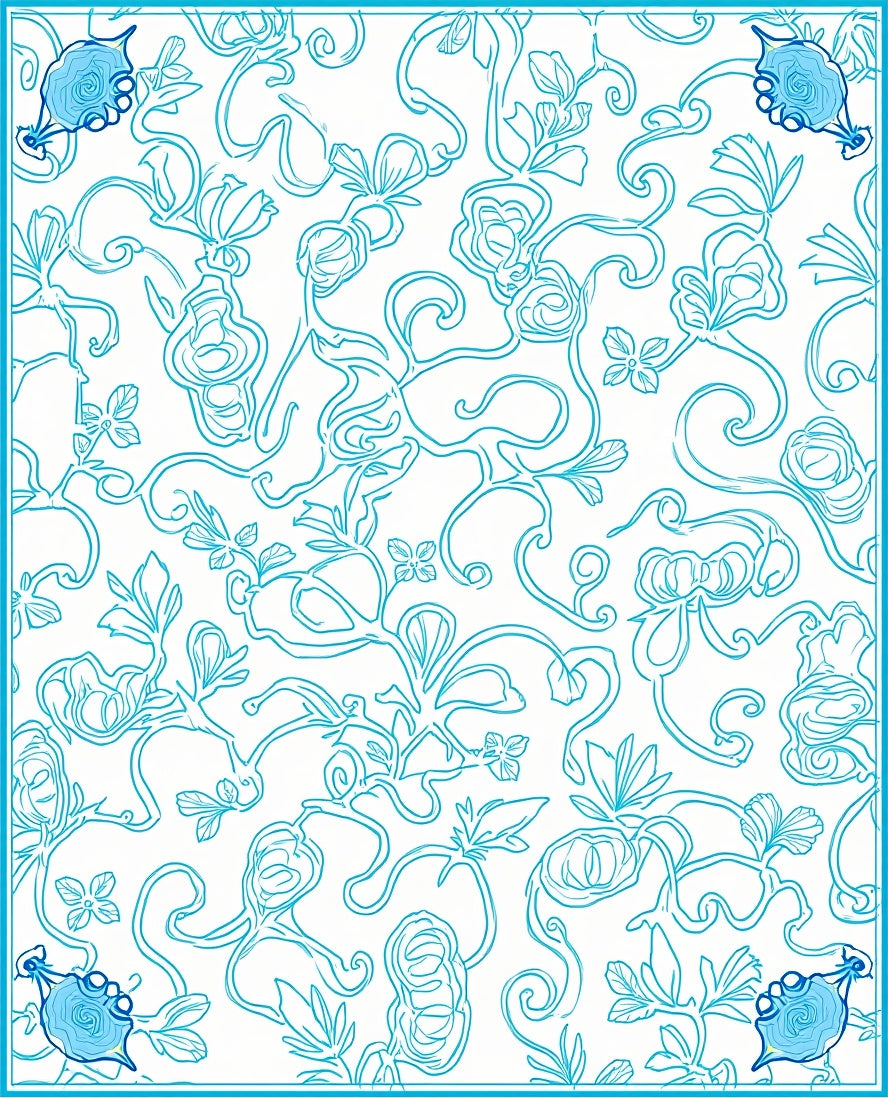 Turquoise Floral Swirl Abstract Pattern Rug