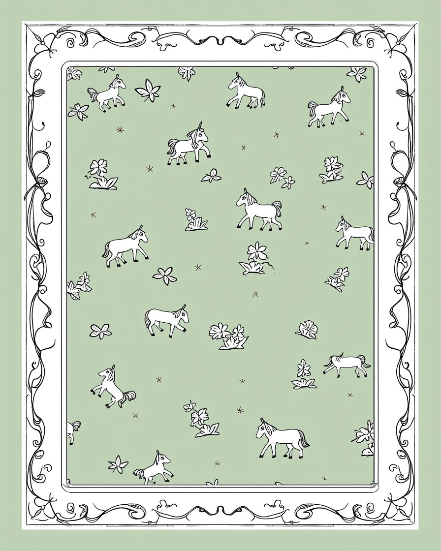 Whimsical Horse Floral Print Rug