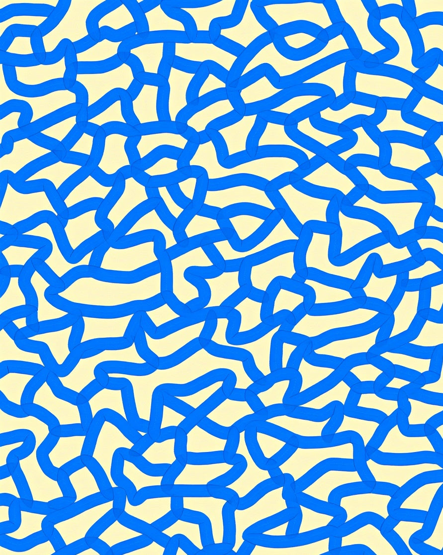 Abstract Blue Cream Intertwined Pattern Rug
