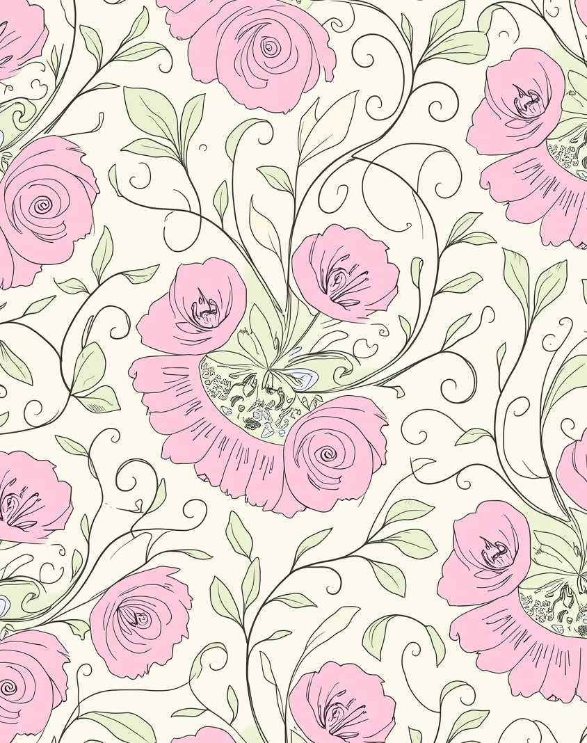 Pink Floral Swirls Pattern Rug