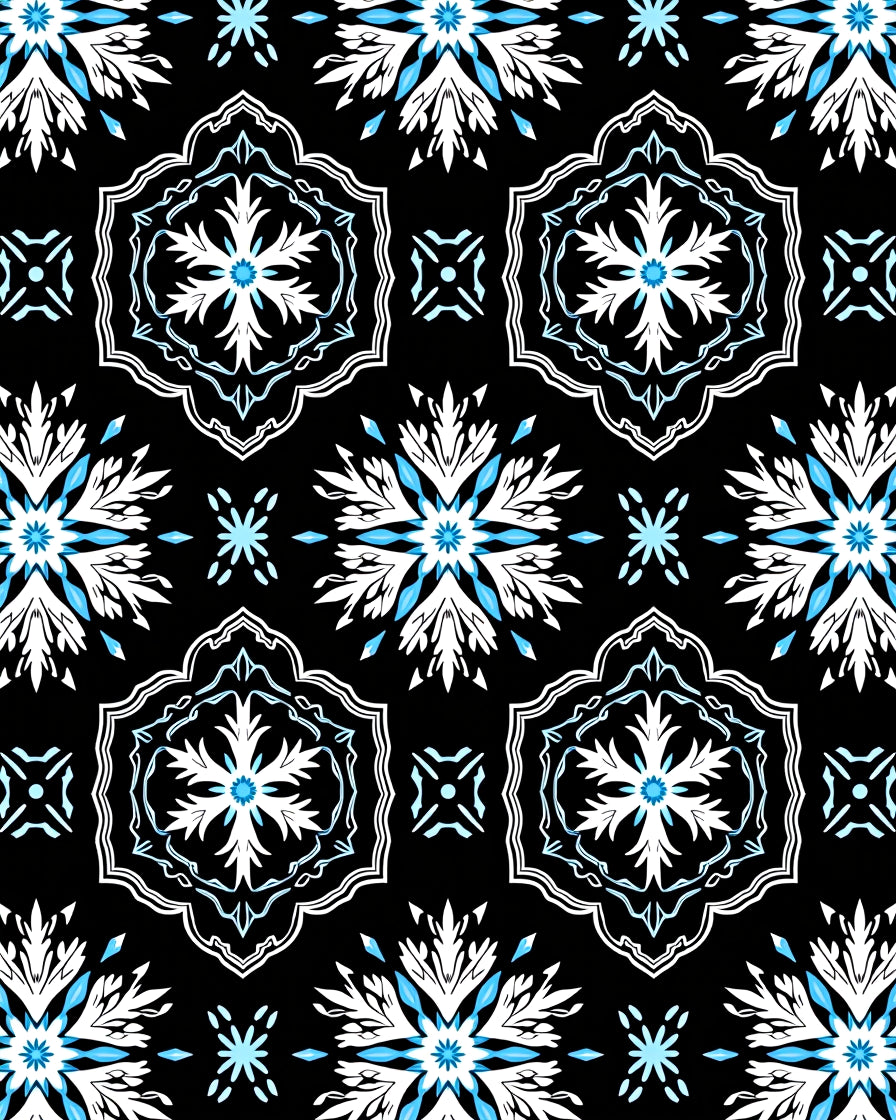 Black and White Blue Starburst Medallion Rug