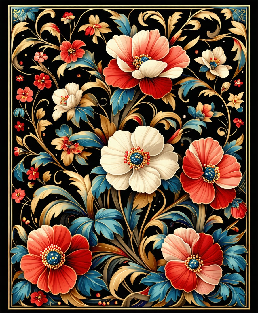 Ornate Floral Vine Pattern Rug
