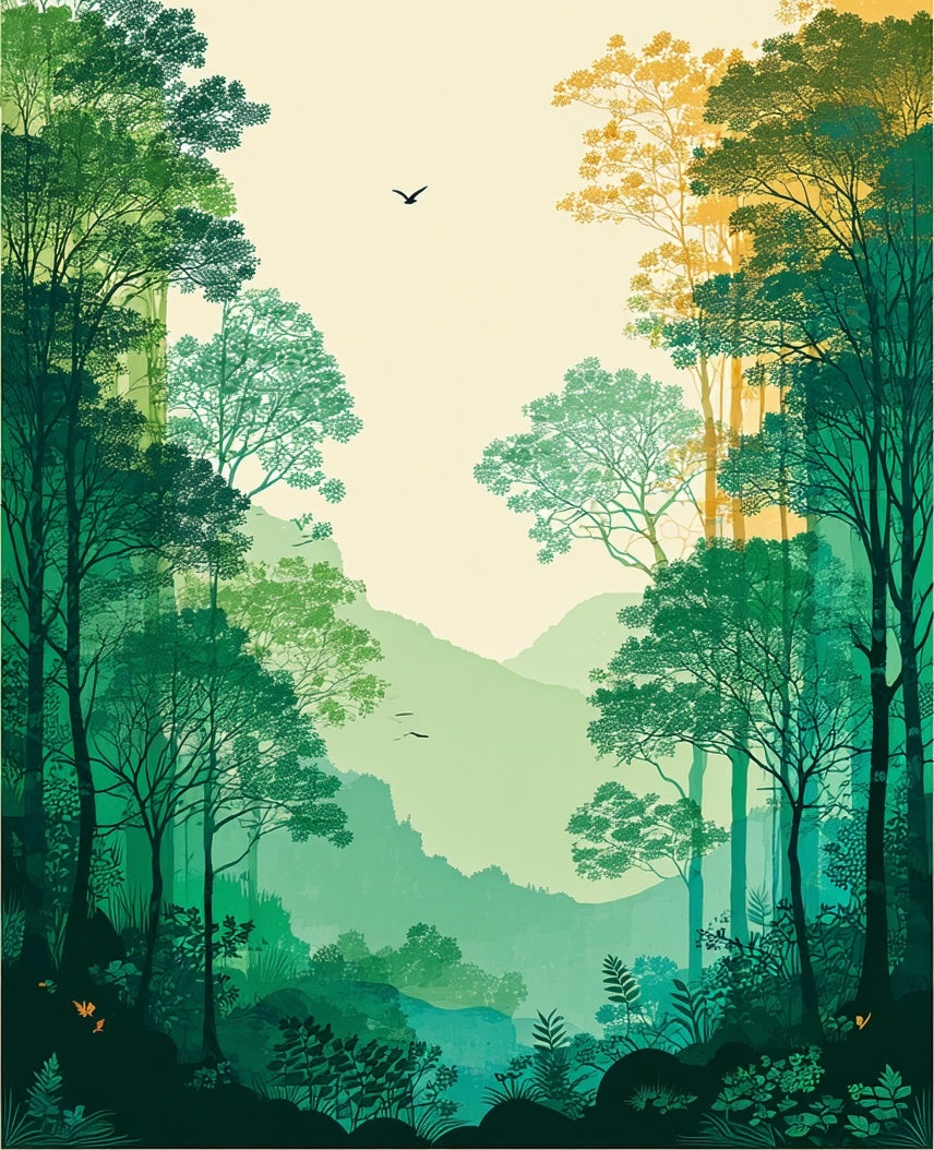 Serene Forest Landscape Nature Design Rug