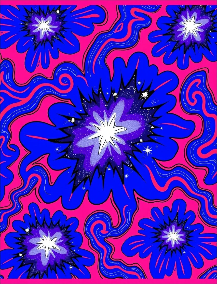 Cosmic Pink Blue Starburst Explosion Rug