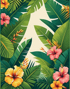 Tropical Greenery With Hibiscus Flowers Rug