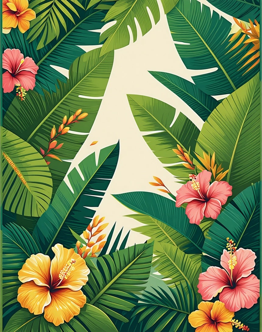 Tropical Greenery With Hibiscus Flowers Rug