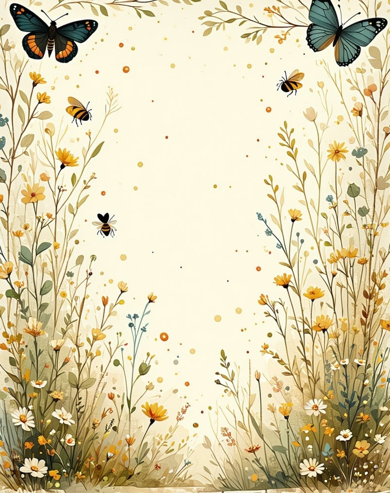 Whimsical Garden Butterflies Bees Design Rug