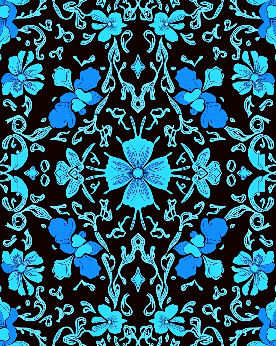 Azure Floral Swirl Pattern Rug