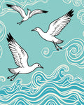Seagulls with Ocean Waves Pattern Rug