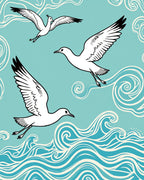 Seagulls with Ocean Waves Pattern Rug