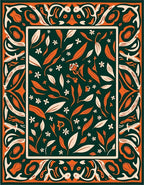 Orange Foliage and Floral Geometric Rug