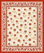 Red Floral Botanical Border Design Rug