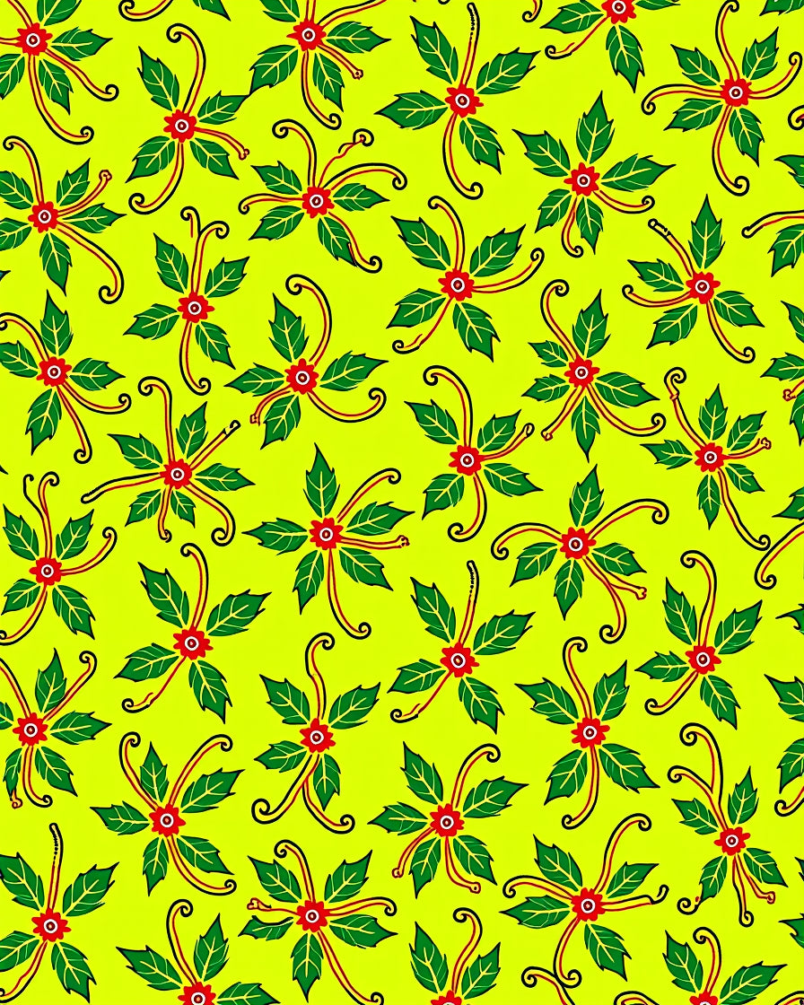 Vibrant Green Red Floral Swirls Rug