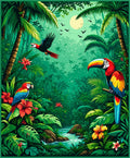 Tropical Jungle Birds Blooms Rug