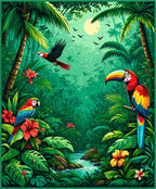 Tropical Jungle Birds Blooms Rug