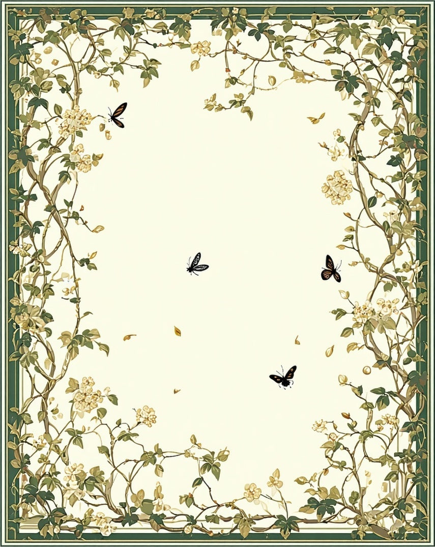 Vines Butterflies Blossoms Pattern Rug