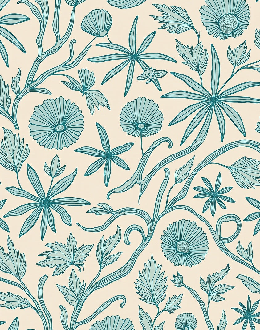 Teal Vintage Floral Pattern Rug