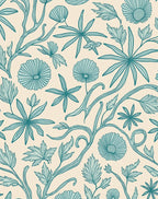 Teal Vintage Floral Pattern Rug
