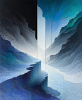 Abstract Blue Canyon Landscape Rug