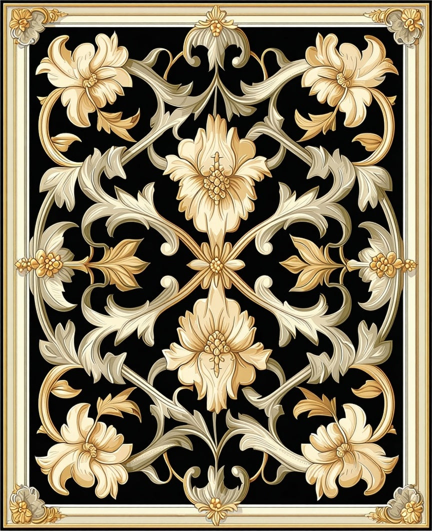 Ornate Floral Scrollwork Pattern Rug