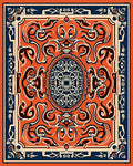 Intricate Orange Blue Floral Medallion Rug