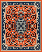 Intricate Orange Blue Floral Medallion Rug