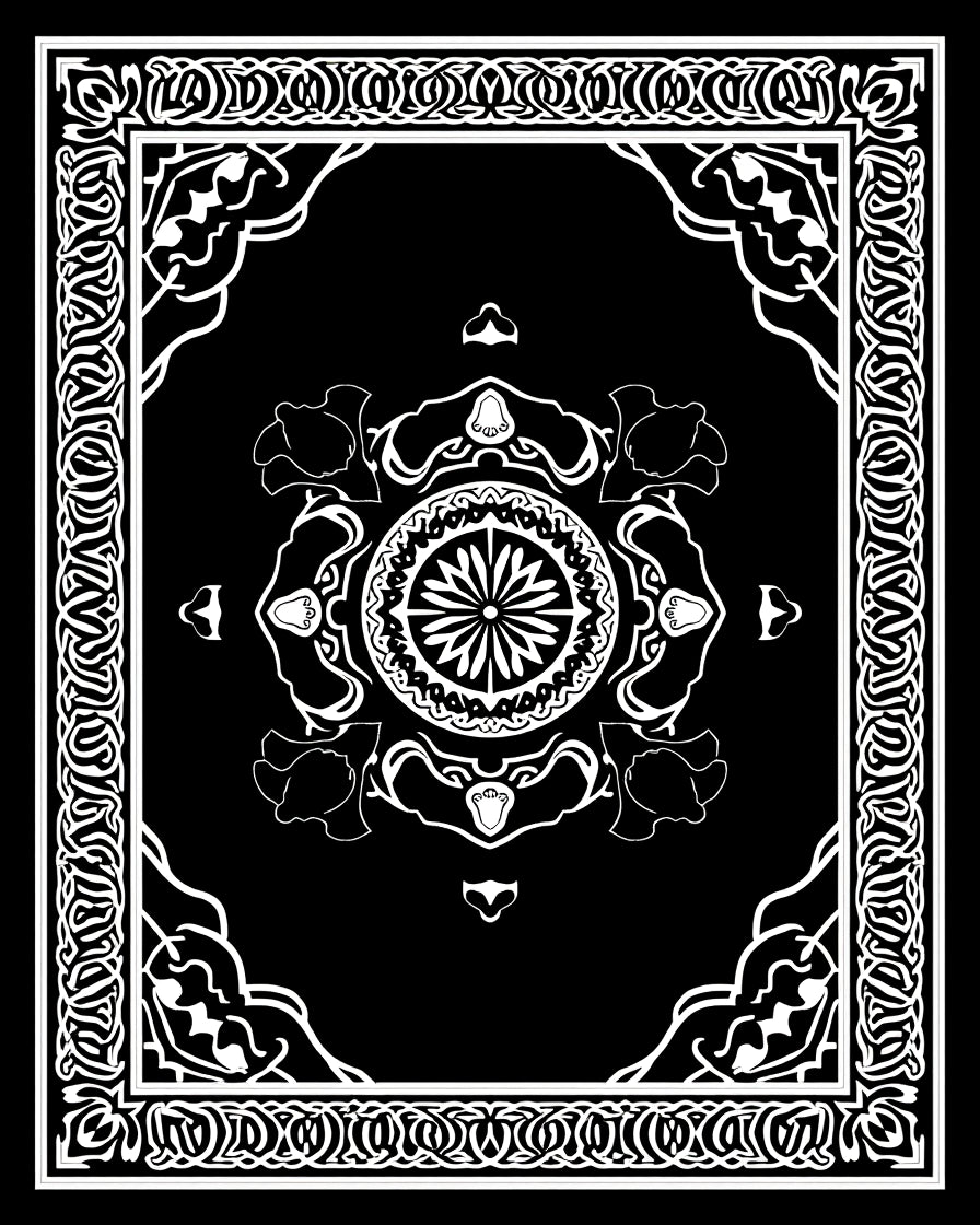 Bold Black Mandala Floral Pattern Rug