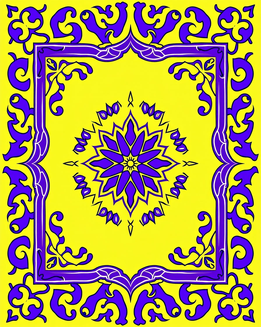 Vibrant Purple Floral Frame Design Rug