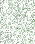 Whimsical Green Floral Line Art Rug