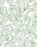 Whimsical Green Floral Line Art Rug