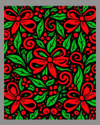 Red Green Bows And Leaves Arrangement Rug