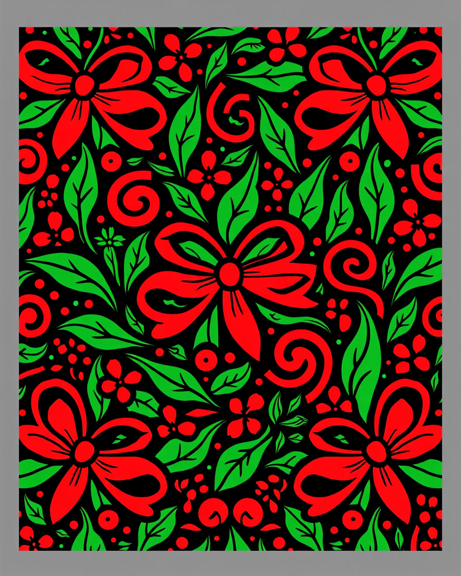 Red Green Bows And Leaves Arrangement Rug