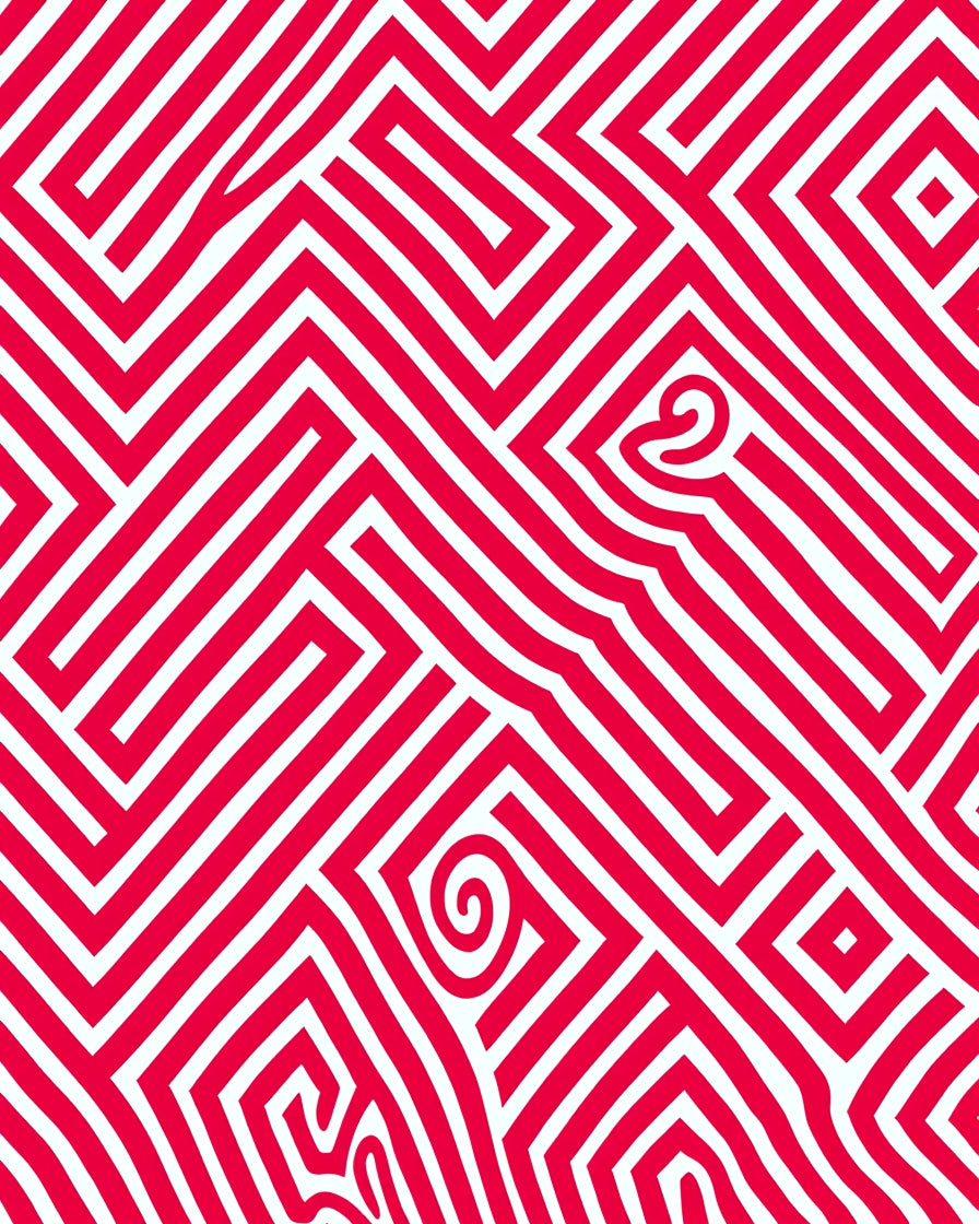 Bold Red Geometric Labyrinth Rug