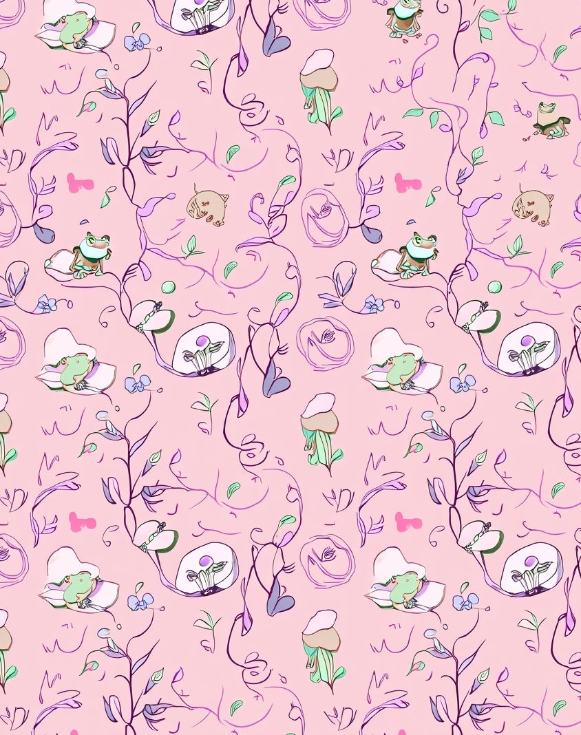 Whimsical Frog Floral Sketch Design Rug