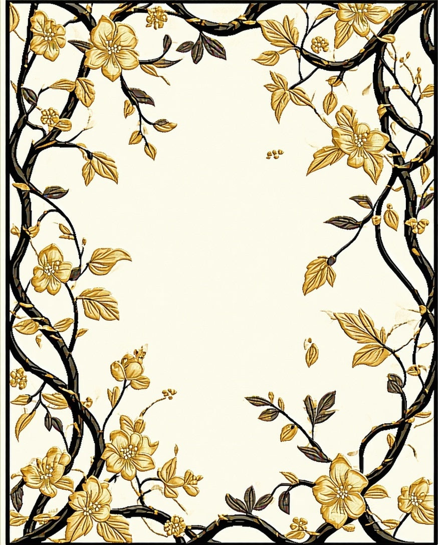 Golden Blossom Branch Border Design Rug