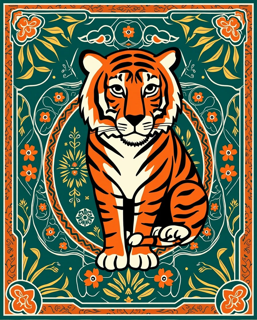 Bold Tiger Floral Medallion Design Rug