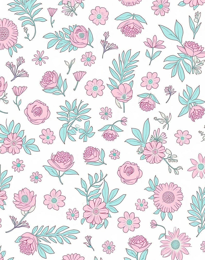Delicate Pink Floral Botanical Pattern Rug