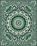 Deep Teal Medallion Floral Border Rug