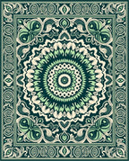 Deep Teal Medallion Floral Border Rug