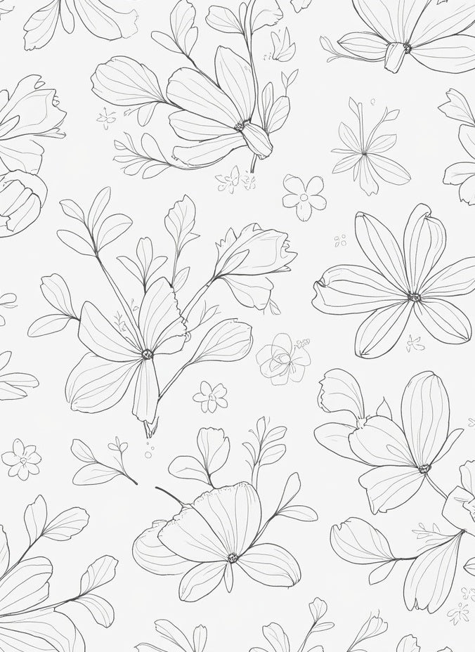 Delicate Floral Outline Line Art Rug