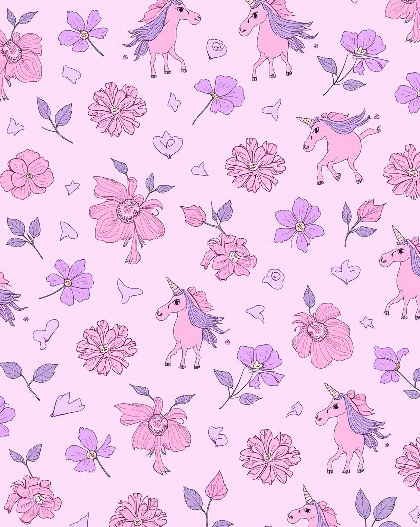 Whimsical Unicorn Floral Pattern Rug