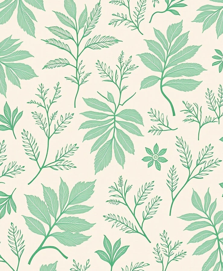 Green Botanical Linen Print Rug