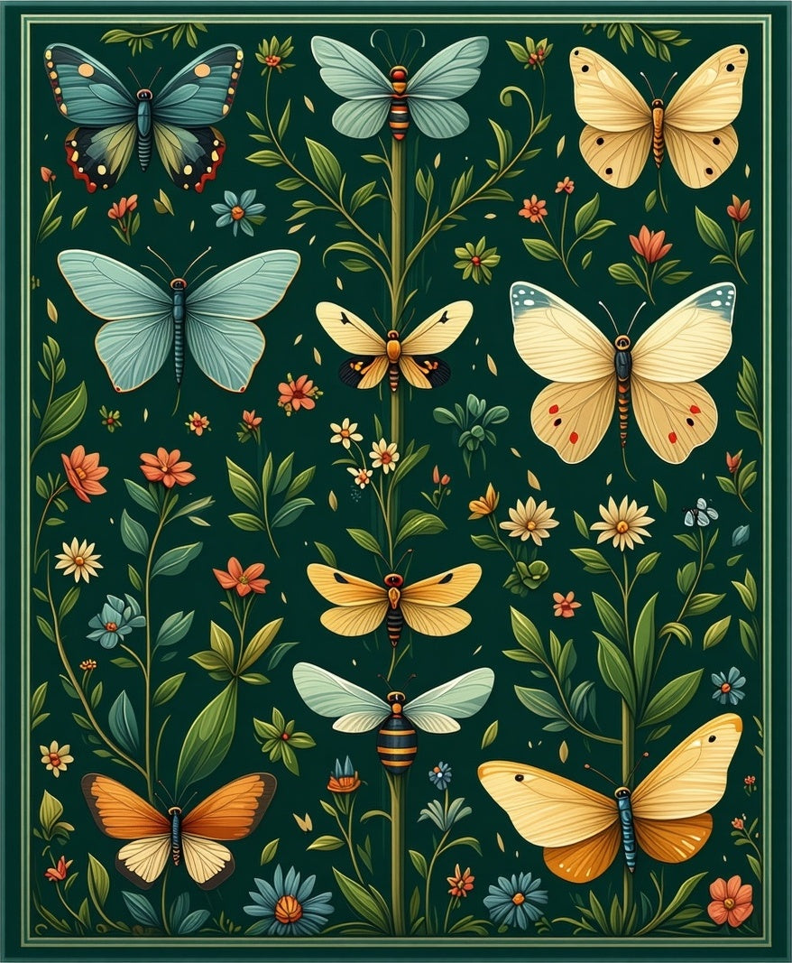 Whimsical Butterfly And Floral Art Rug
