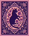 Ornate Black Cat Floral Pattern Rug