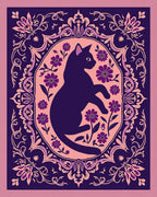 Ornate Black Cat Floral Pattern Rug